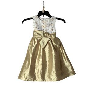 Gold Holiday Pageant Dress Girl Size 4 Rare, Too! Embroidered Sequin Back Zip